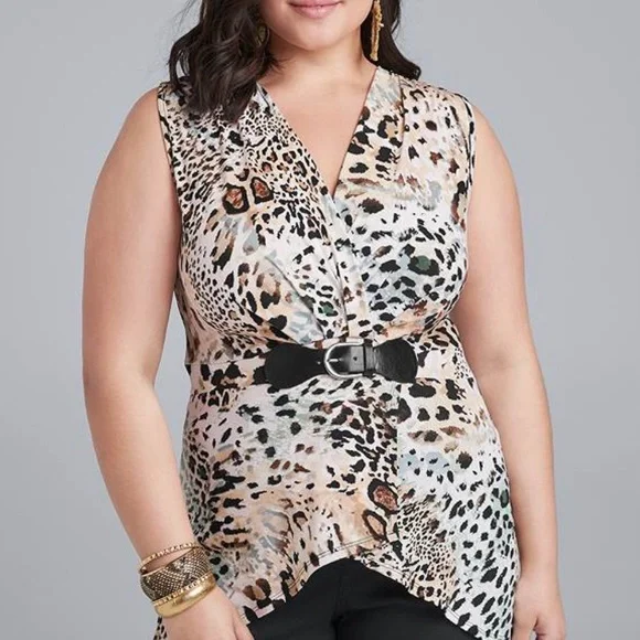 Animal print with non functional belted top in front size 2X NWT Brown multi - Picture 1 of 8